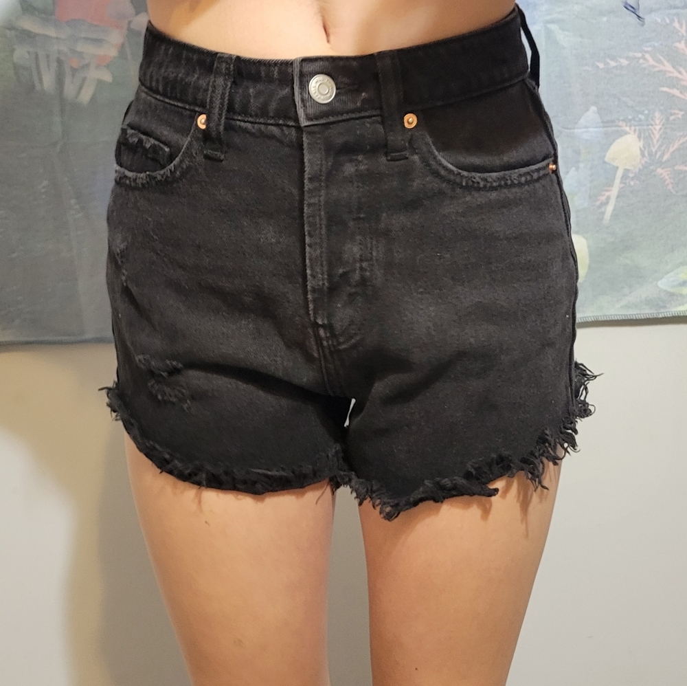 Wild Fable Distressed Black Jean Shorts Highest Rise Size 00 Cotton Mom Cutoff